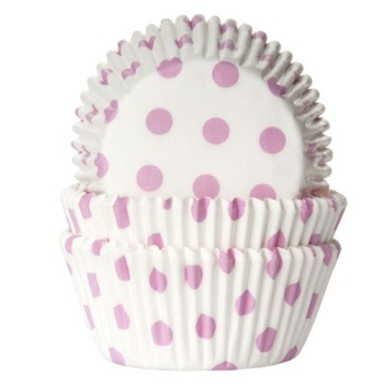 Cupcake Baking Cases - White with Pink Polkadots